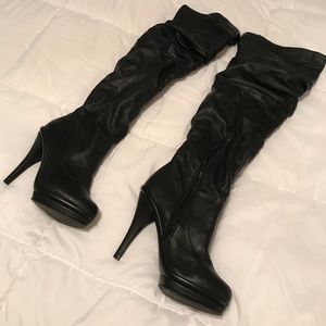 Black, faux leather thigh highs